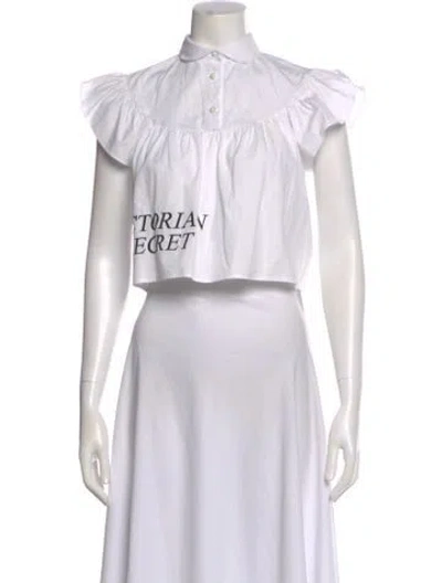 Pre-owned Batsheva Graphic Print Short Sleeve Crop Top In White