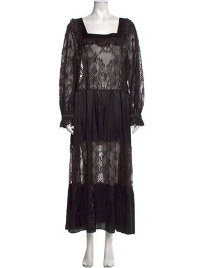 Pre-owned Batsheva Lace Pattern Long Dress In Black