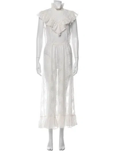 Pre-owned Batsheva Lace Pattern Long Dress W/ Tags In White