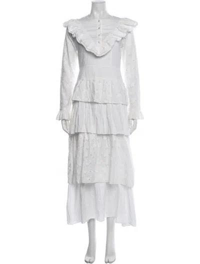 Pre-owned Batsheva Lace Pattern Long Dress In White