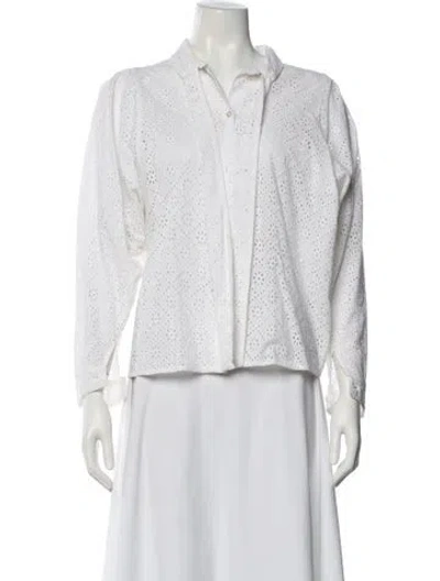 Pre-owned Batsheva Lace Pattern Long Sleeve Blouse In White
