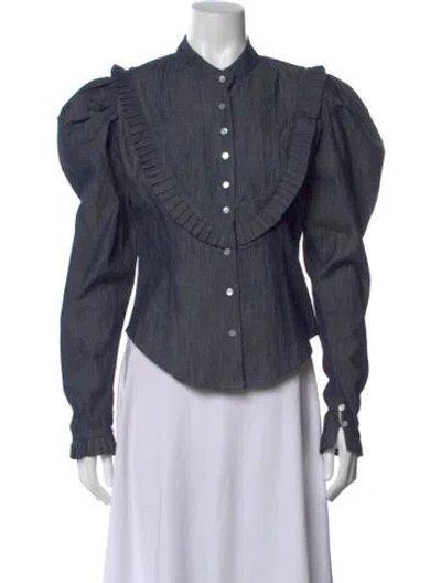 Pre-owned Batsheva Long Sleeve Blouse In Blue