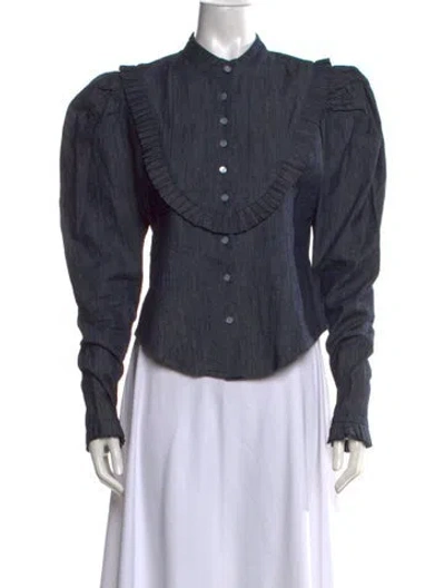 Pre-owned Batsheva Long Sleeve Blouse In Blue