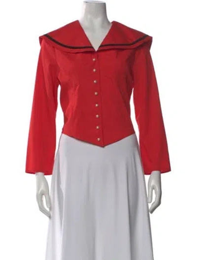 Pre-owned Batsheva Long Sleeve Blouse In Red