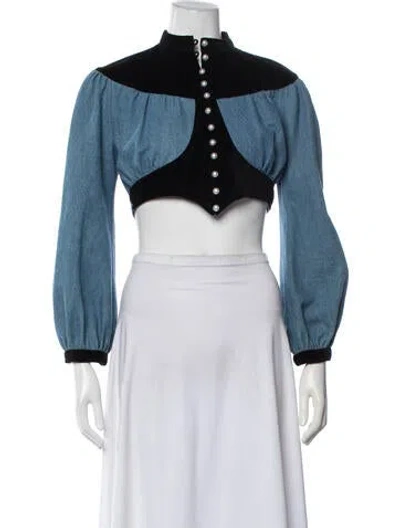 Pre-owned Batsheva Long Sleeve Crop Top In Blue