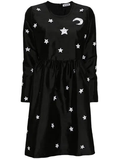 Batsheva Luna Star-embroidered Minidress In Black