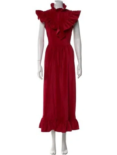 Pre-owned Batsheva Mock Neck Long Dress In Red