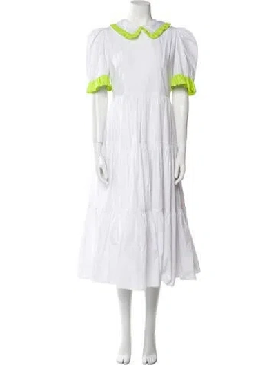 Pre-owned Batsheva Mock Neck Long Dress In White