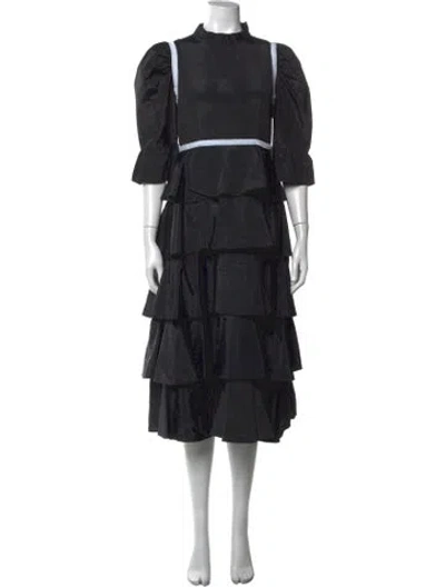 Pre-owned Batsheva Mock Neck Midi Length Dress In Black