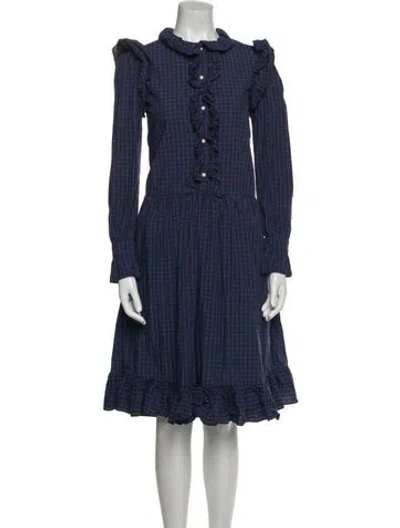 Pre-owned Batsheva Mock Neck Midi Length Dress In Blue