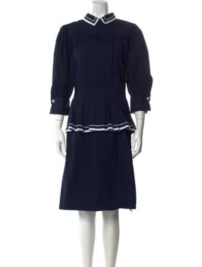 Pre-owned Batsheva Mock Neck Midi Length Dress In Blue