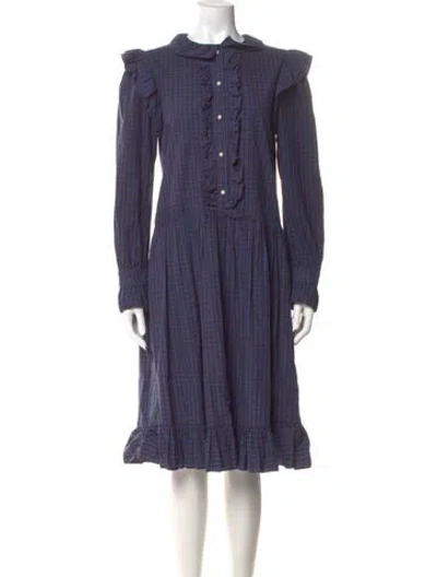 Pre-owned Batsheva Mock Neck Midi Length Dress In Blue