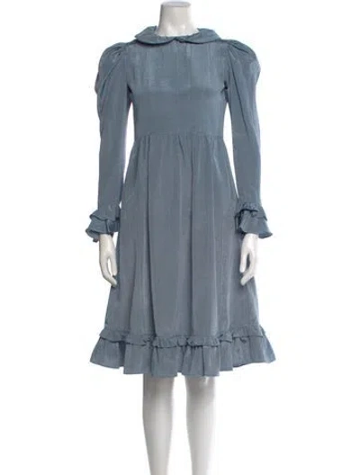Pre-owned Batsheva Mock Neck Midi Length Dress In Blue