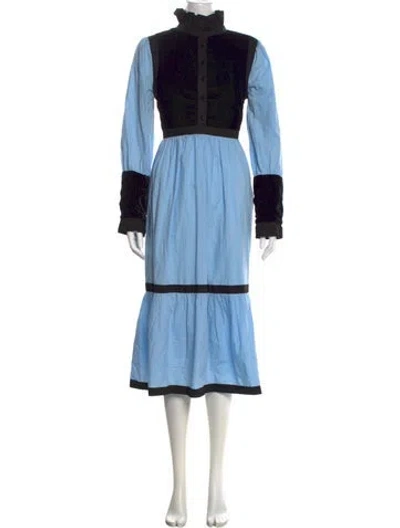 Pre-owned Batsheva Mock Neck Midi Length Dress In Blue
