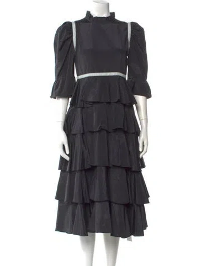 Pre-owned Batsheva Mock Neck Midi Length Dress In Gray