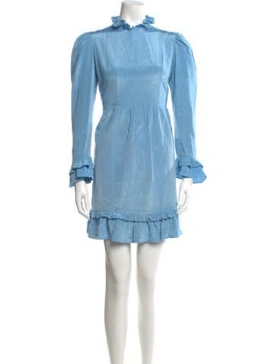 Pre-owned Batsheva Mock Neck Mini Dress In Blue