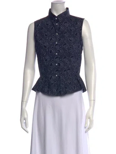 Pre-owned Batsheva Paisley Print Sleeveless Top In Blue