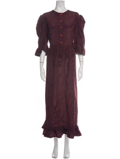 Pre-owned Batsheva Patterned Long Dress In Burgundy