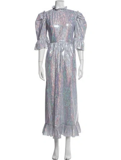 Pre-owned Batsheva Patterned Long Dress In Silver