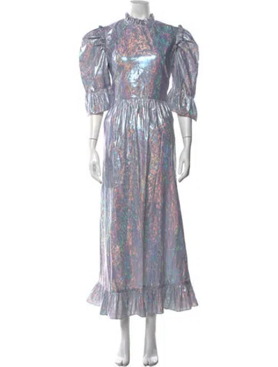 Pre-owned Batsheva Patterned Long Dress In Silver