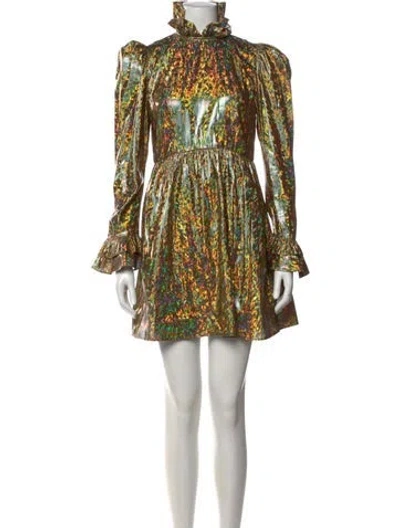 Pre-owned Batsheva Patterned Mini Dress In Gold