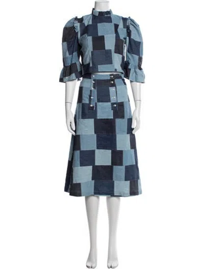 Pre-owned Batsheva Patterned Skirt Set W/ Tags In Blue