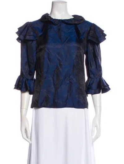 Pre-owned Batsheva Patterned Three-quarter Sleeve Blouse In Blue