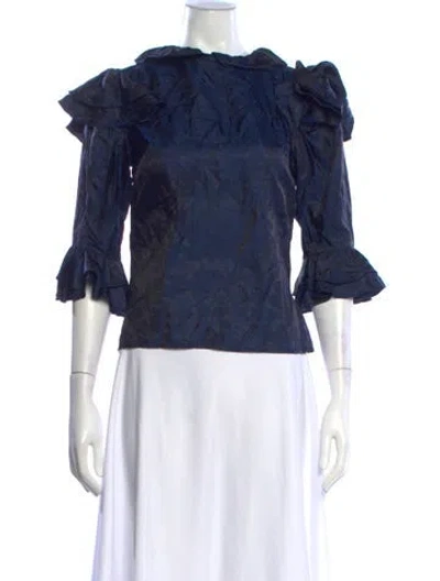 Pre-owned Batsheva Patterned Three-quarter Sleeve Blouse In Blue