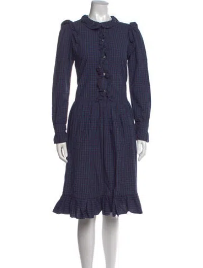 Pre-owned Batsheva Plaid Print Knee-length Dress In Blue