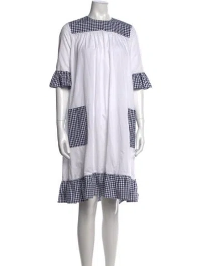 Pre-owned Batsheva Plaid Print Knee-length Dress In White