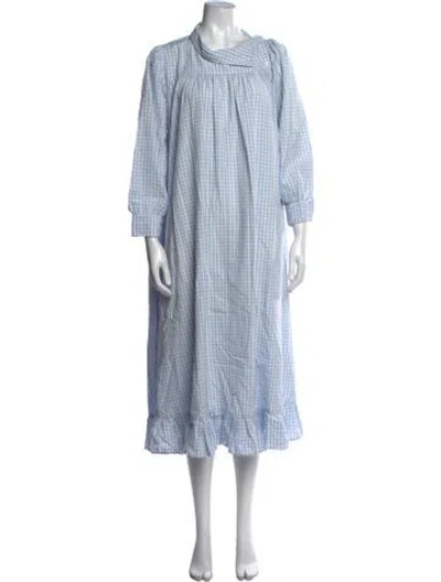 Pre-owned Batsheva Plaid Print Long Dress In Blue