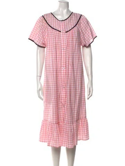 Pre-owned Batsheva Plaid Print Long Dress In Pink