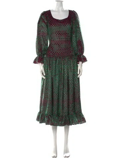 Pre-owned Batsheva Plaid Print Long Dress In Purple