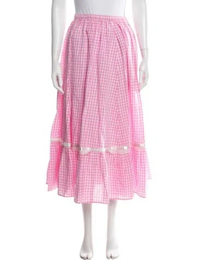 Pre-owned Batsheva Plaid Print Long Skirt W/ Tags In Pink