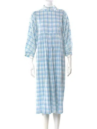 Pre-owned Batsheva Plaid Print Midi Length Dress In Blue