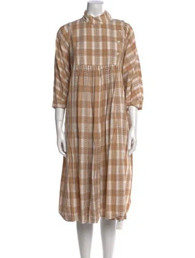 Pre-owned Batsheva Plaid Print Midi Length Dress In Neutral