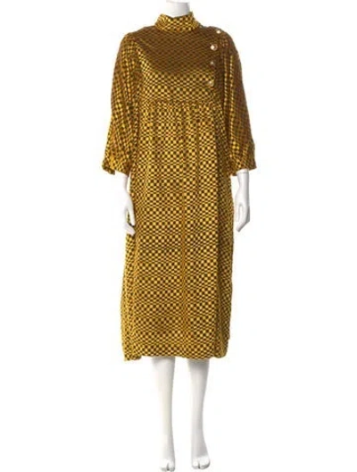 Pre-owned Batsheva Plaid Print Midi Length Dress In Orange