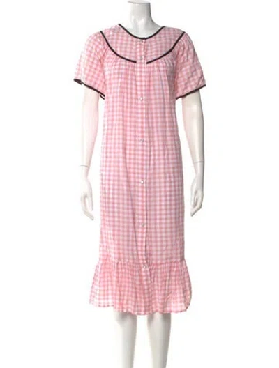 Pre-owned Batsheva Plaid Print Midi Length Dress In Pink