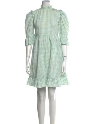 Pre-owned Batsheva Plaid Print Mini Dress In Green