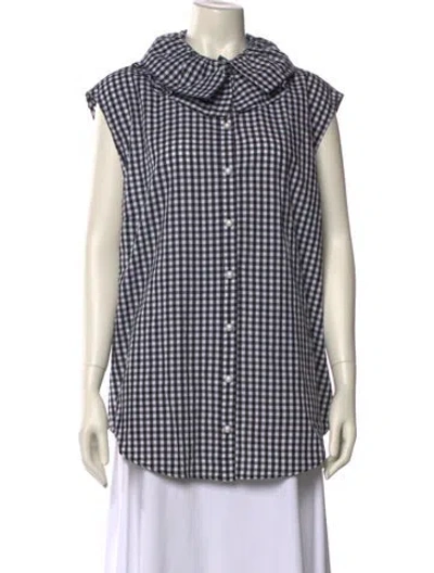 Pre-owned Batsheva Plaid Print Mock Neck Button-up Top In Black