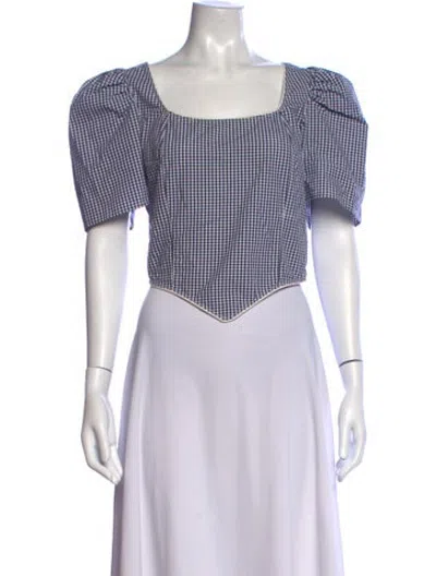 Pre-owned Batsheva Plaid Print Square Neckline Top In Pink