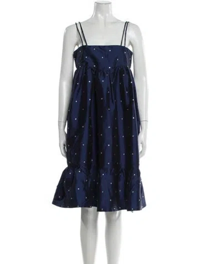 Pre-owned Batsheva Polka Dot Print Knee-length Dress In Blue