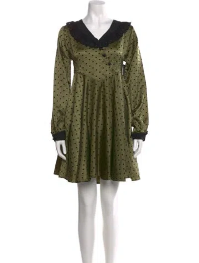 Pre-owned Batsheva Polka Dot Print Knee-length Dress In Green