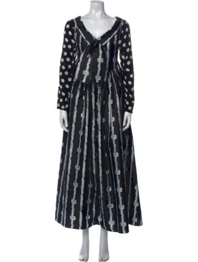 Pre-owned Batsheva Polka Dot Print Long Dress In Black