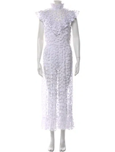 Pre-owned Batsheva Polka Dot Print Long Dress W/ Tags In White