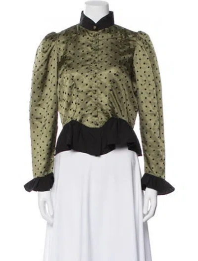 Pre-owned Batsheva Polka Dot Print Long Sleeve Blouse In Green