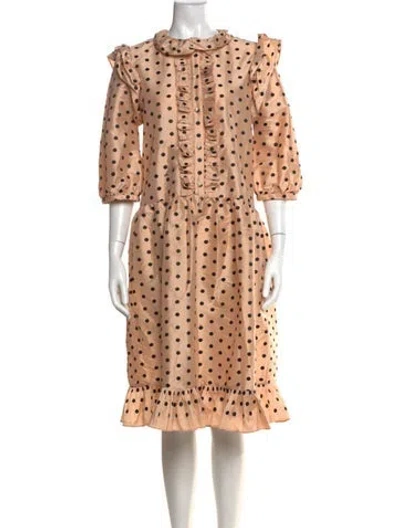 Pre-owned Batsheva Polka Dot Print Midi Length Dress In Neutral
