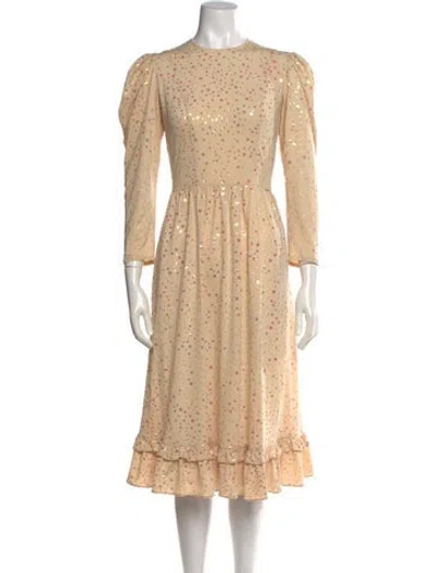 Pre-owned Batsheva Polka Dot Print Midi Length Dress In Neutrals