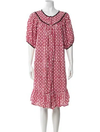 Pre-owned Batsheva Polka Dot Print Midi Length Dress In Red