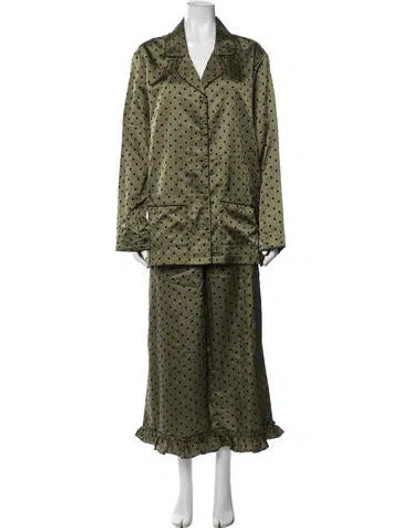 Pre-owned Batsheva Polka Dot Print Ruffle Embellishment Set In Green